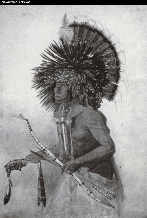 Karl Bodmer Pehriska-Ruhpa Hauptling der Hidatsa am oberen Missouri beim Hundetanz